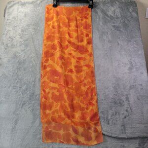 Womens Sheer Skirt Orange Red Floral Chiffon Midi Coverup Boho Vacation Vibe